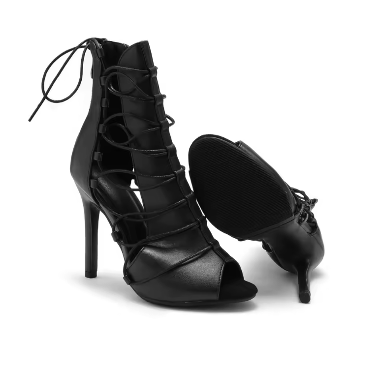 Black Lace Up Dance Heel